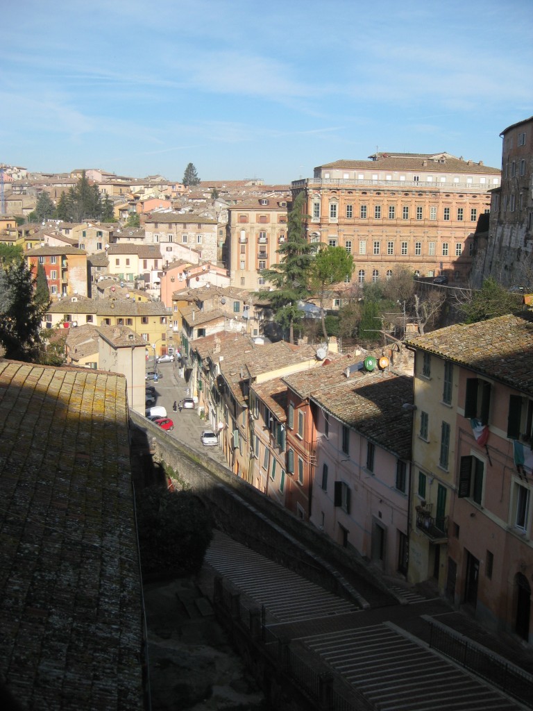 Overlooking part of Perugia, the big building in the background is the University for Foreign Students.