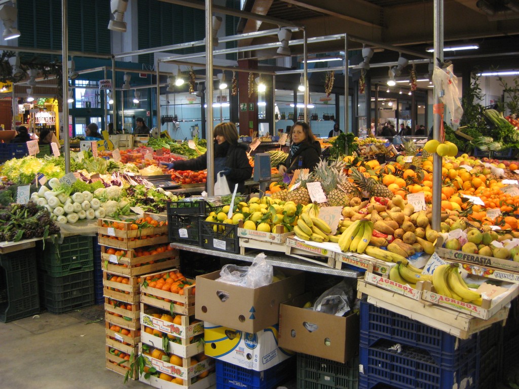 Inside a large indoor food market - lots of interesting foods both fresh and packaged!