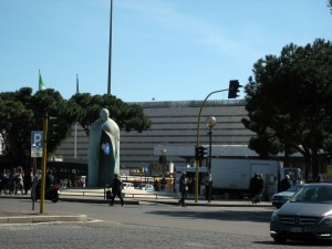 Outside of Roma Termini Station from afar.