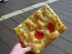 Delicious focaccia (with cheese and tomato) once we got back Monterosso!  The rain stopped for the rest of the time we were there.