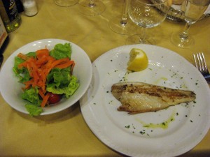 The bass (note: not a whole fish!) and side salad.